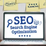 Person researching SEO on a laptop