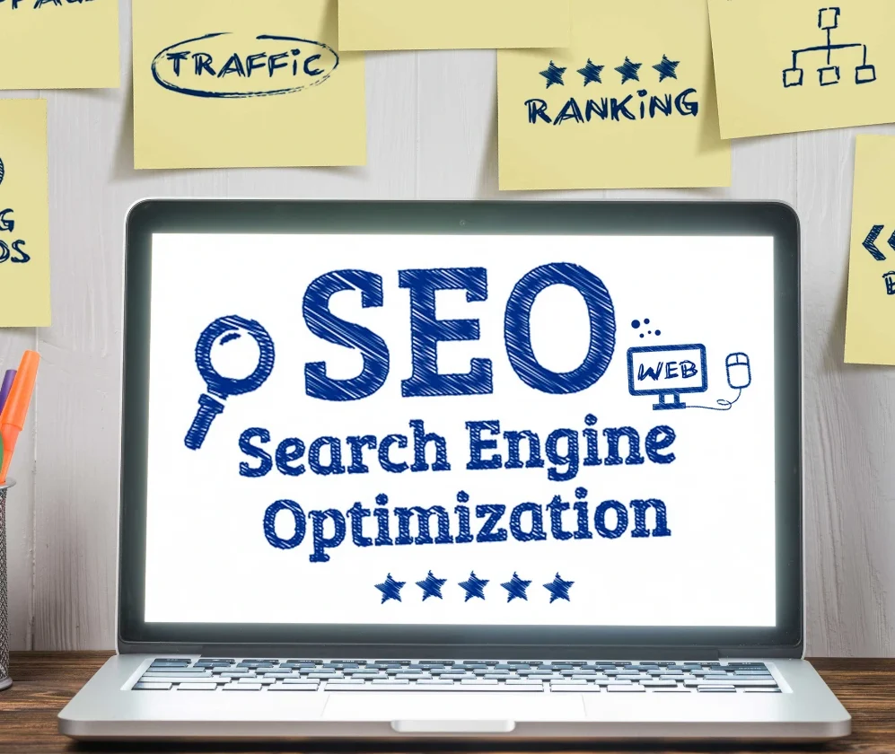 Person researching SEO on a laptop