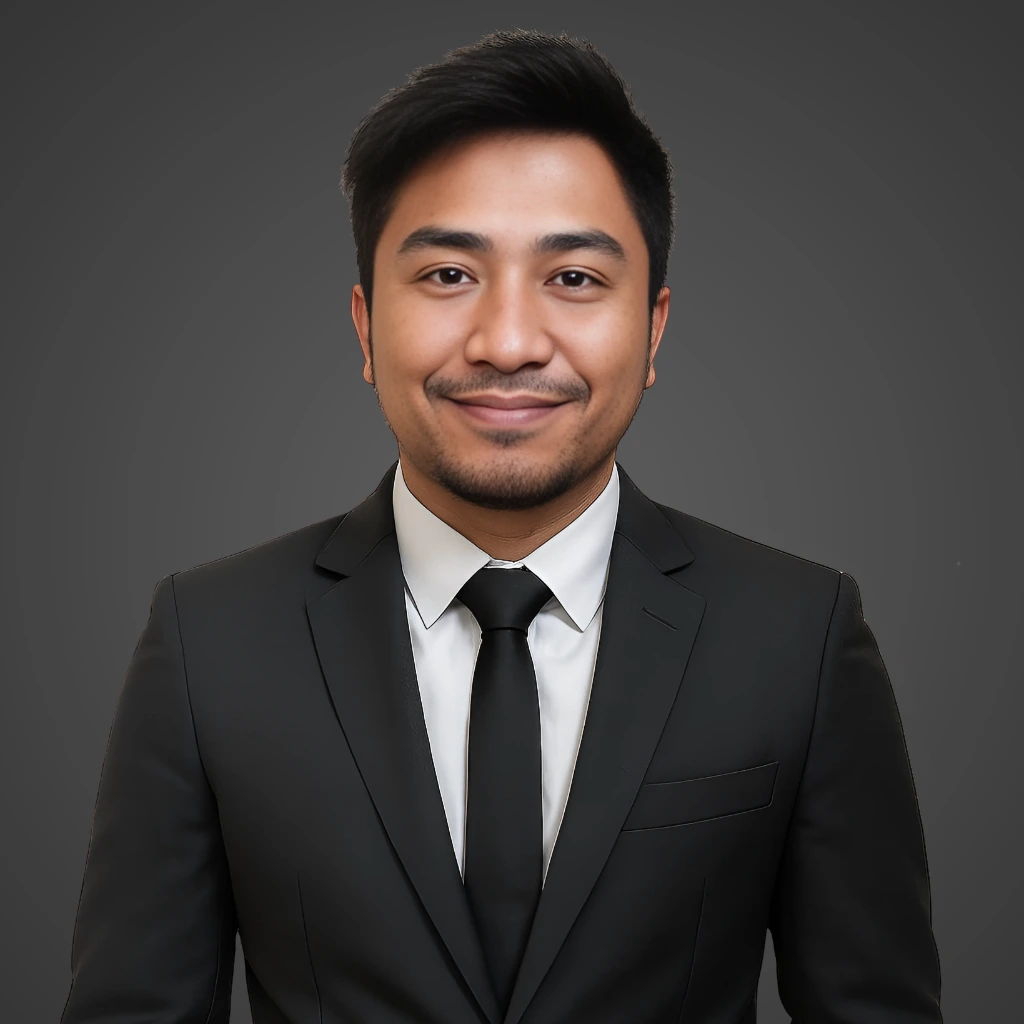 RL Avinante, video editor, smiling in a professional business suit.