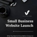 Workspace with a laptop, coffee cup, and open planner on a desk, representing small business website planning.