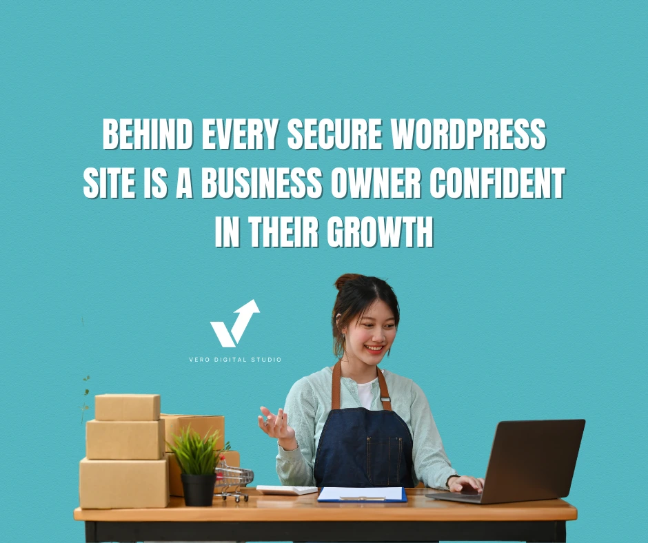 Small business owner reviewing secure WordPress website analytics after professional WordPress support