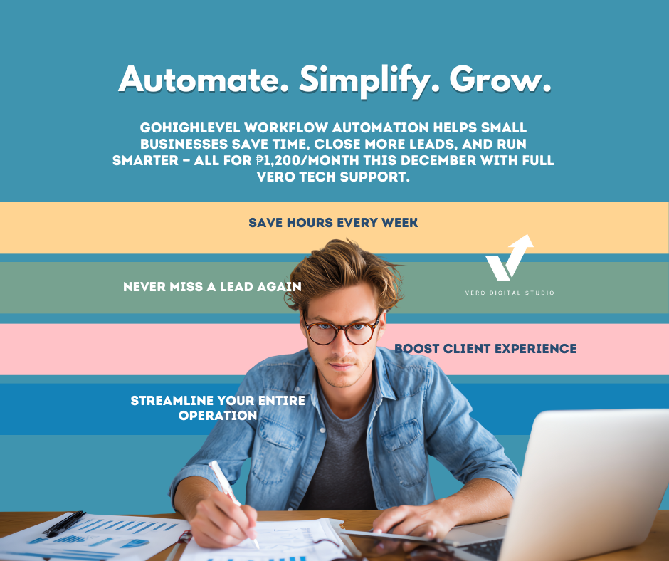 Small business owner using GoHighLevel workflow automation dashboard